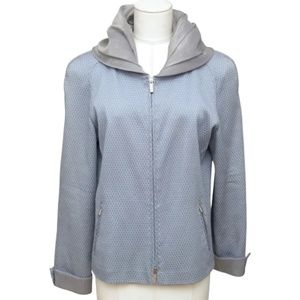Giorgio Armani Jacket Blazer Blue Silver Zipper Long Sleeve Cotton Acetate Sz 48